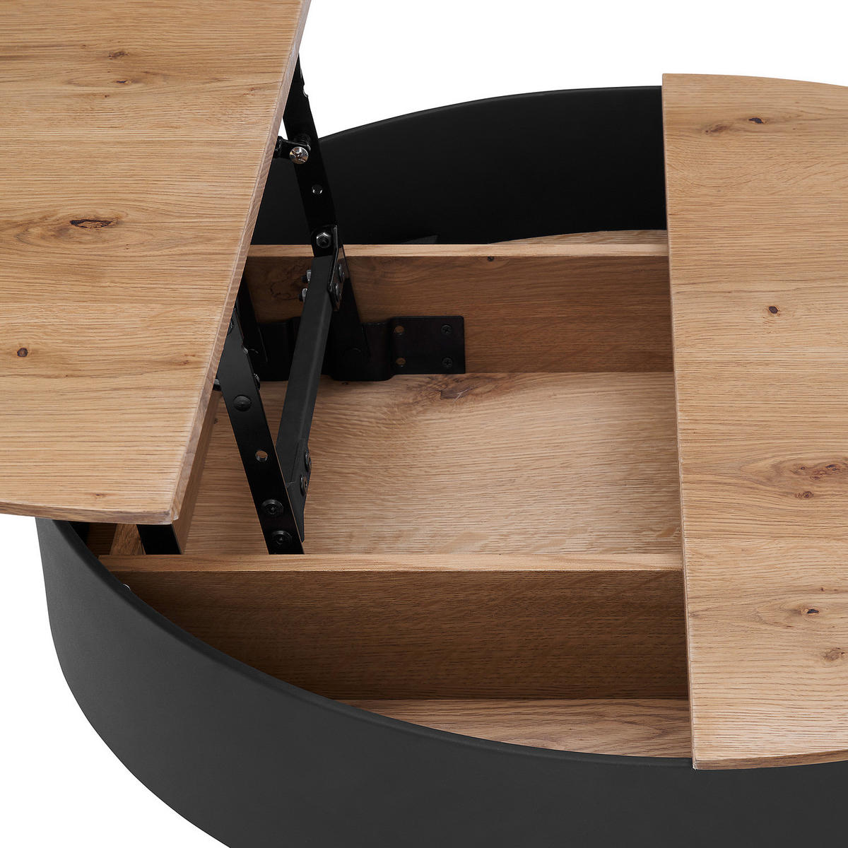 FUNKTIONALER COUCHTISCH - Eiche Dekor / Schwarz - Schwarz/Braun, Holzwerkstoff/Metall (79/79/45cm) - home24