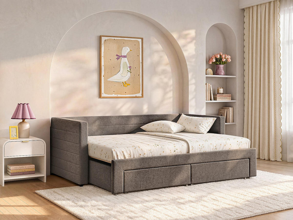 SOFABETT - 1 Person - stoff - taupe Camity - Taupe, Textil (80/200cm) - Vente-Unique