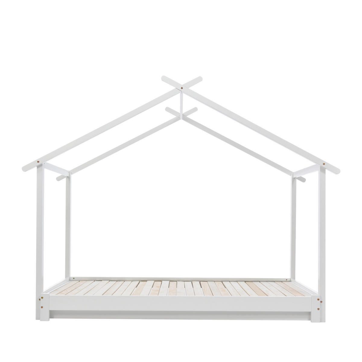 HAUSBETT 90/190 cm weiß aus massivem Kiefernholz mit Lattenrost - Weiß, Holz (90/190cm) - OKWISH