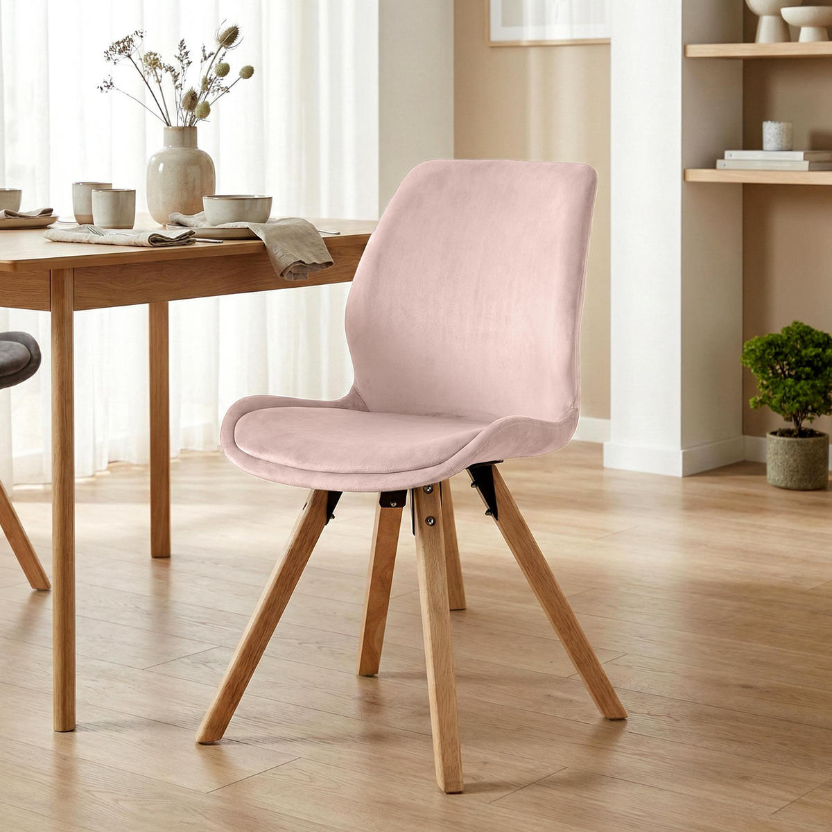 STUHL 2er Set Samt Pink - Pink/Eukalyptusholzfarben, Holz/Textil (49/87/58cm) - CLP