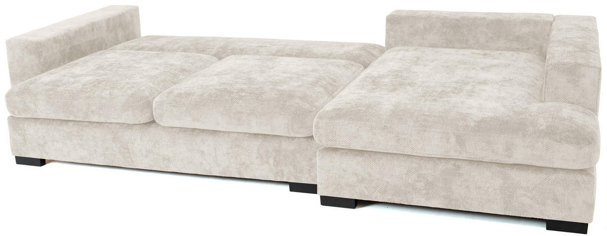 ECKSOFA Dahlia mit Schlaffunktion und Bettkasten in L-Form Rechts - Creme Chenille 285/92/155 cm - Creme/Schwarz, Kunststoff/Textil (155/285cm) - WFL GROUP