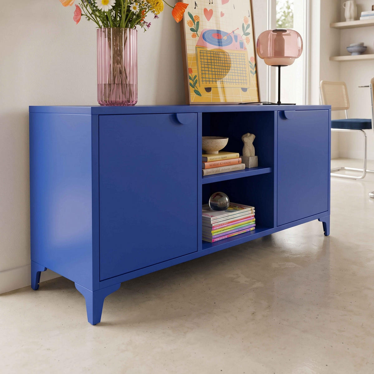 SIDEBOARD 120 cm, Dunkelblau - Blau, Metall (120/63/40cm) - Oviala
