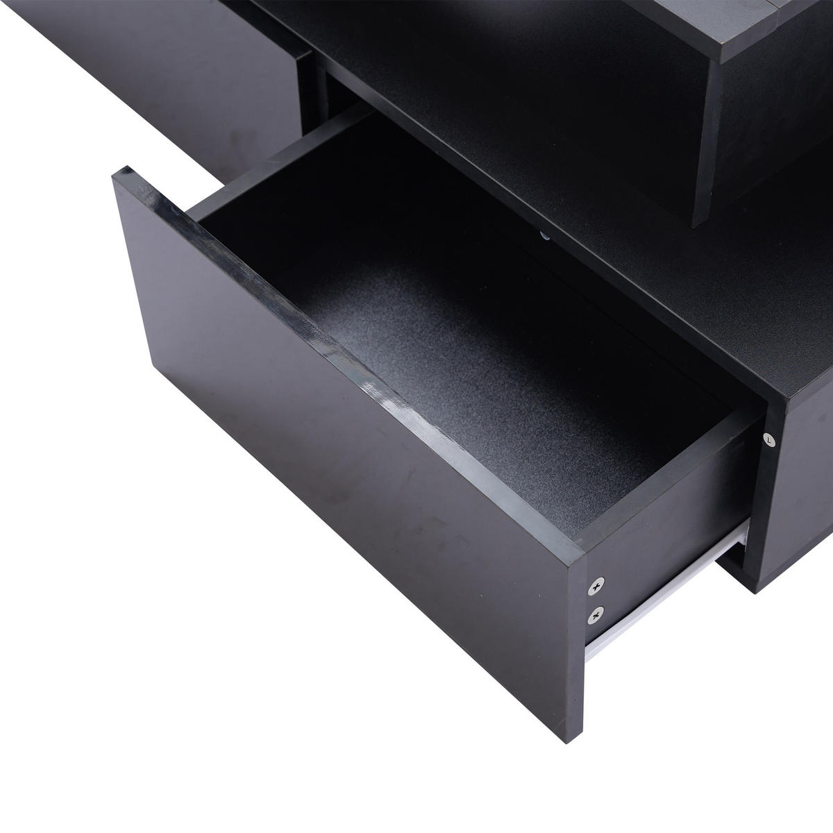 COUCHTISCH 90/55/41 cm schwarz mit LED-Beleuchtung und 4 Schubladen - Schwarz, Holzwerkstoff (90/55/41cm) - OKWISH