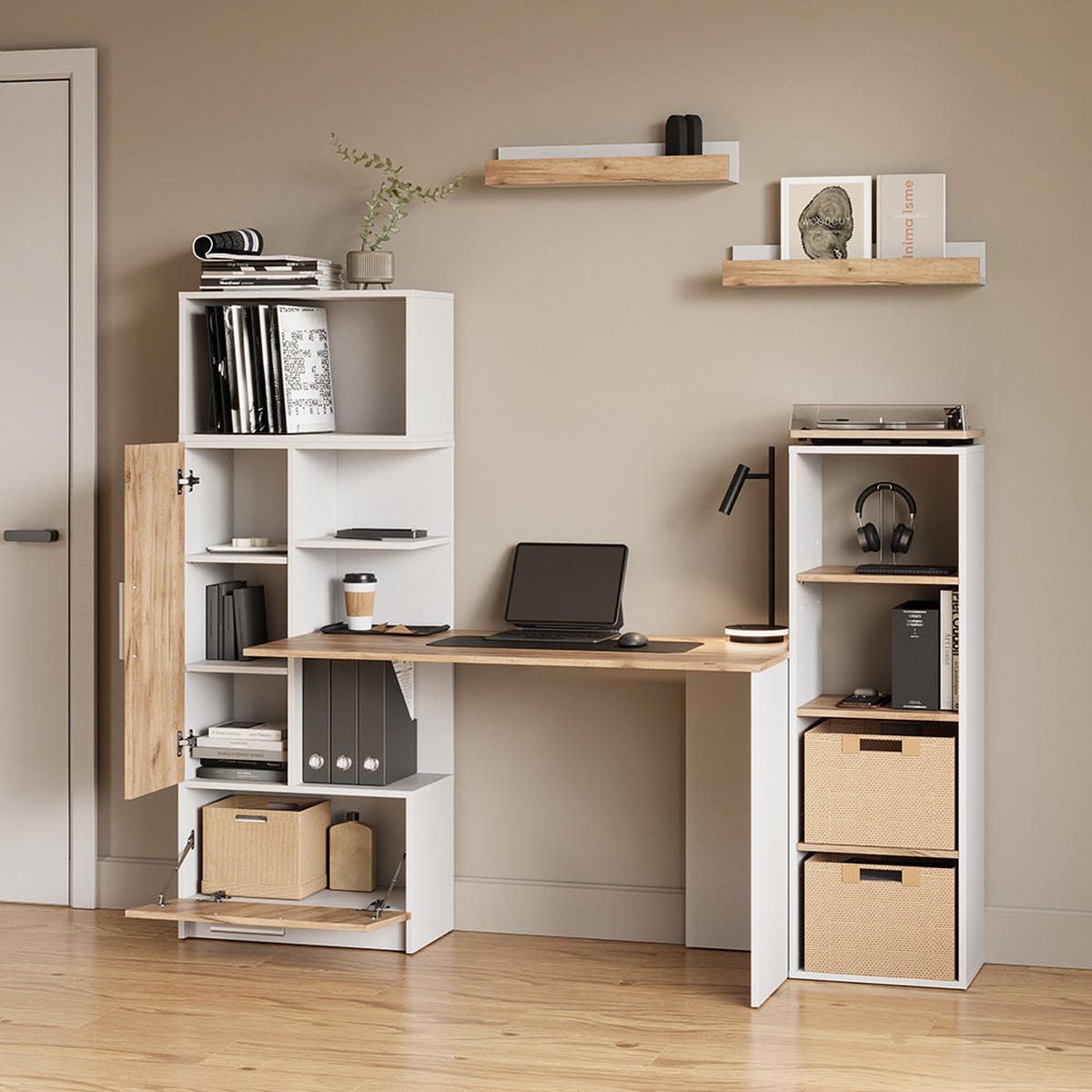 BÜCHERREGAL Lorena Weiß/Goldkraft Eiche mit 4 Fächern - Weiß, Holzwerkstoff (40/120/30cm) - Livinity®