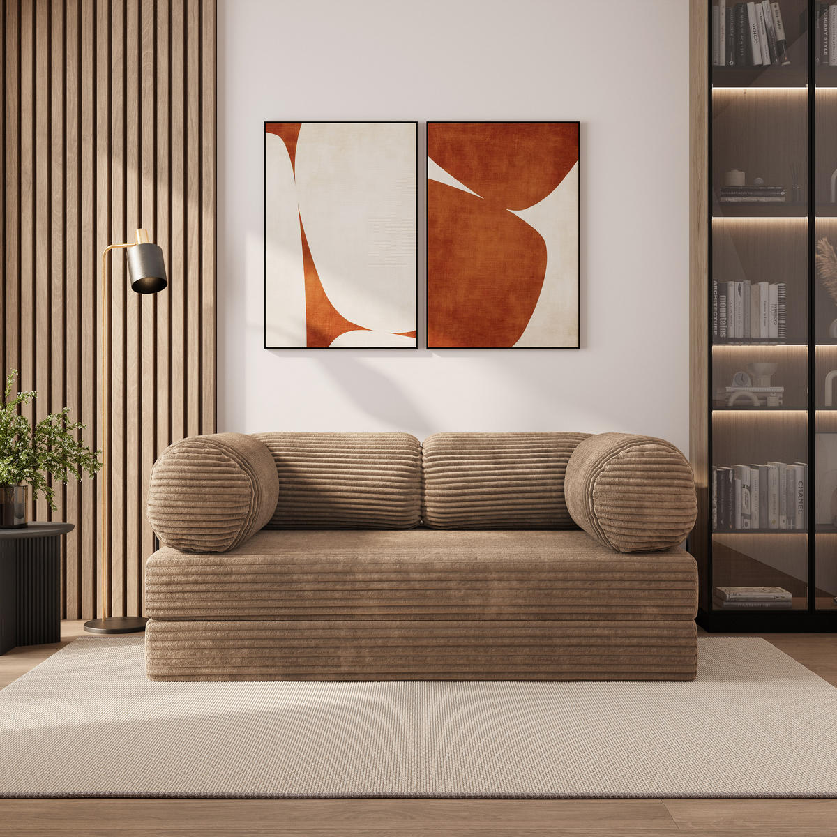 BETTSOFA ALVIO aus Schaumstoff Cordstoff Beige Schlaffunktion - Beige, Textil (170/68/80cm) - MASSENO