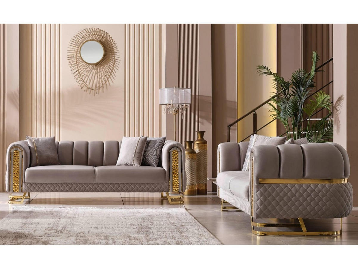 SOFA Aveline 3-Sitzer Samtstoff Taupe - Taupe, Textil/Metall (230/80/95cm)