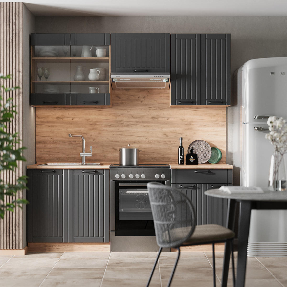 KUCHYŇSKÝ KOUT Fame-Line Tmavě šedá - medově dubová/tmavě šedá, kompozitní dřevo (200/81.6/60cm) - Vicco