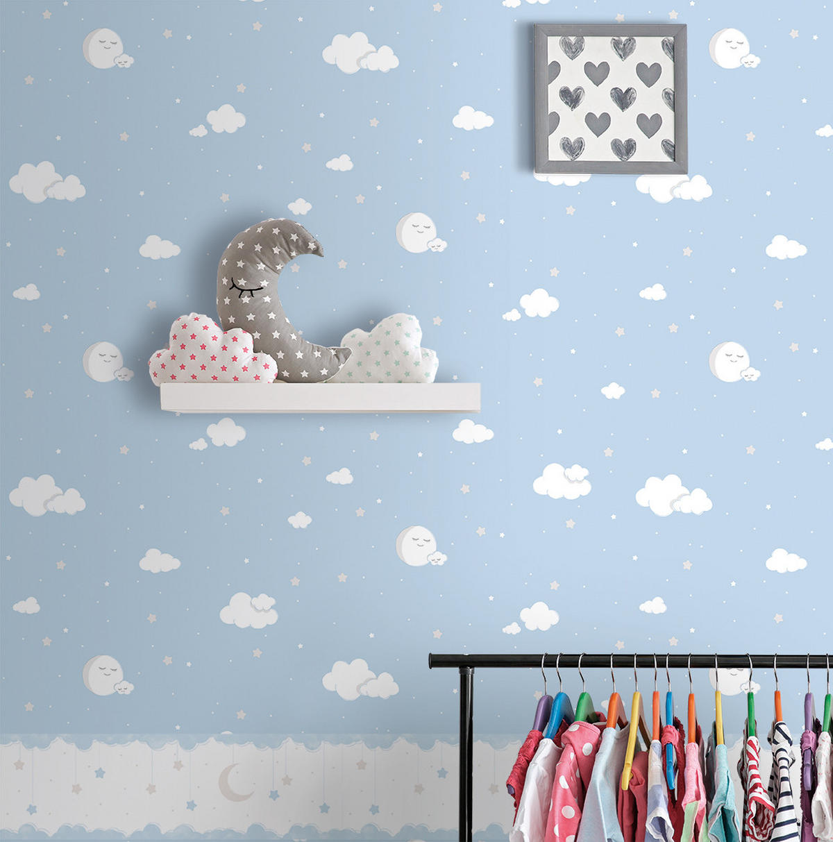 TAPETE kleine Wolken 53 cm x 10 m - Blau, Papier (53/0.1cm) - Sanders & Sanders