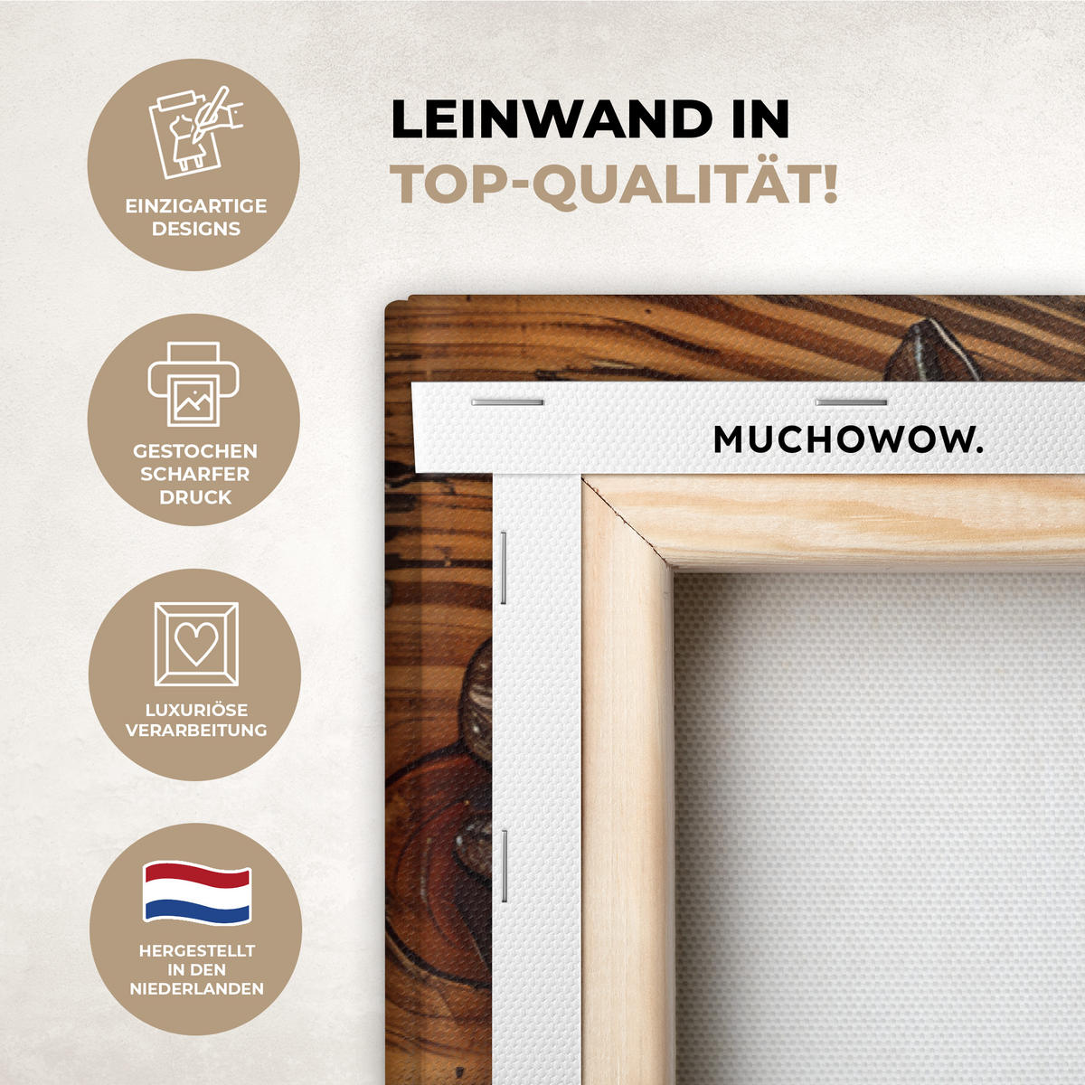 LEINWANDBILD Kaffee - Vintage - Braun - Tasse - Holz XXL 150x100 cm - Braun, Textil (150/100cm) - MuchoWow
