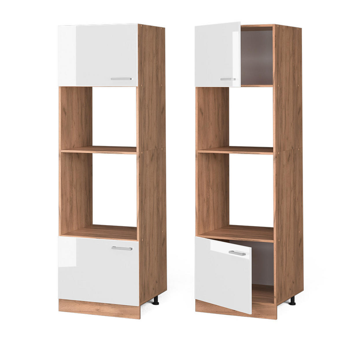 MIKROWELLENSCHRANK R-Line Weiß Hochglanz 60 cm - Honigeiche/Weiß Hochglanz, Holzwerkstoff (60/206.8/57.2cm) - Vicco