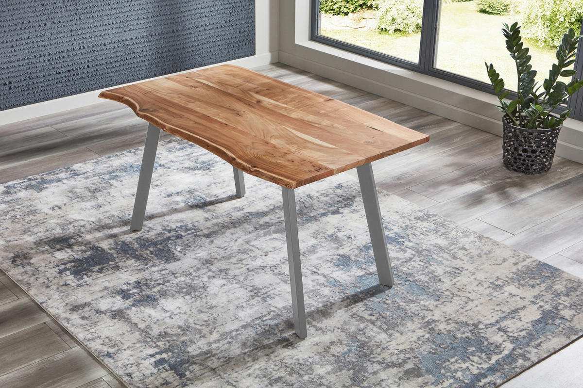 ESSTISCH LAXMI - Beige/Silberfarben, Holz/Metall (80/140/77cm) - SAM