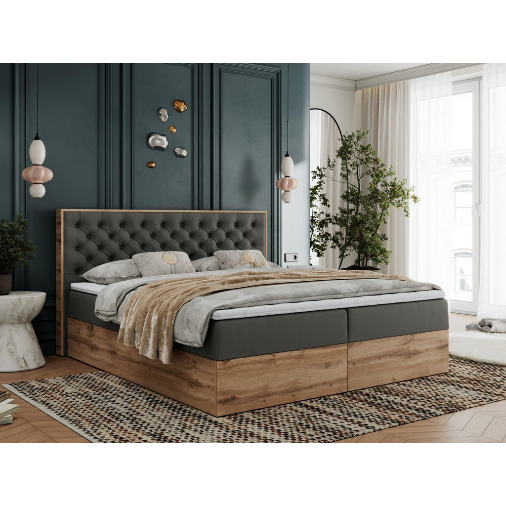 Thumbnail - MKS Boxbett, Dunkelgrau, Textil, 2-Sitzer, H3, 7-Zonen, Rechteckig, 160x200 cm, Schlafzimmer, Betten, Boxspringbetten