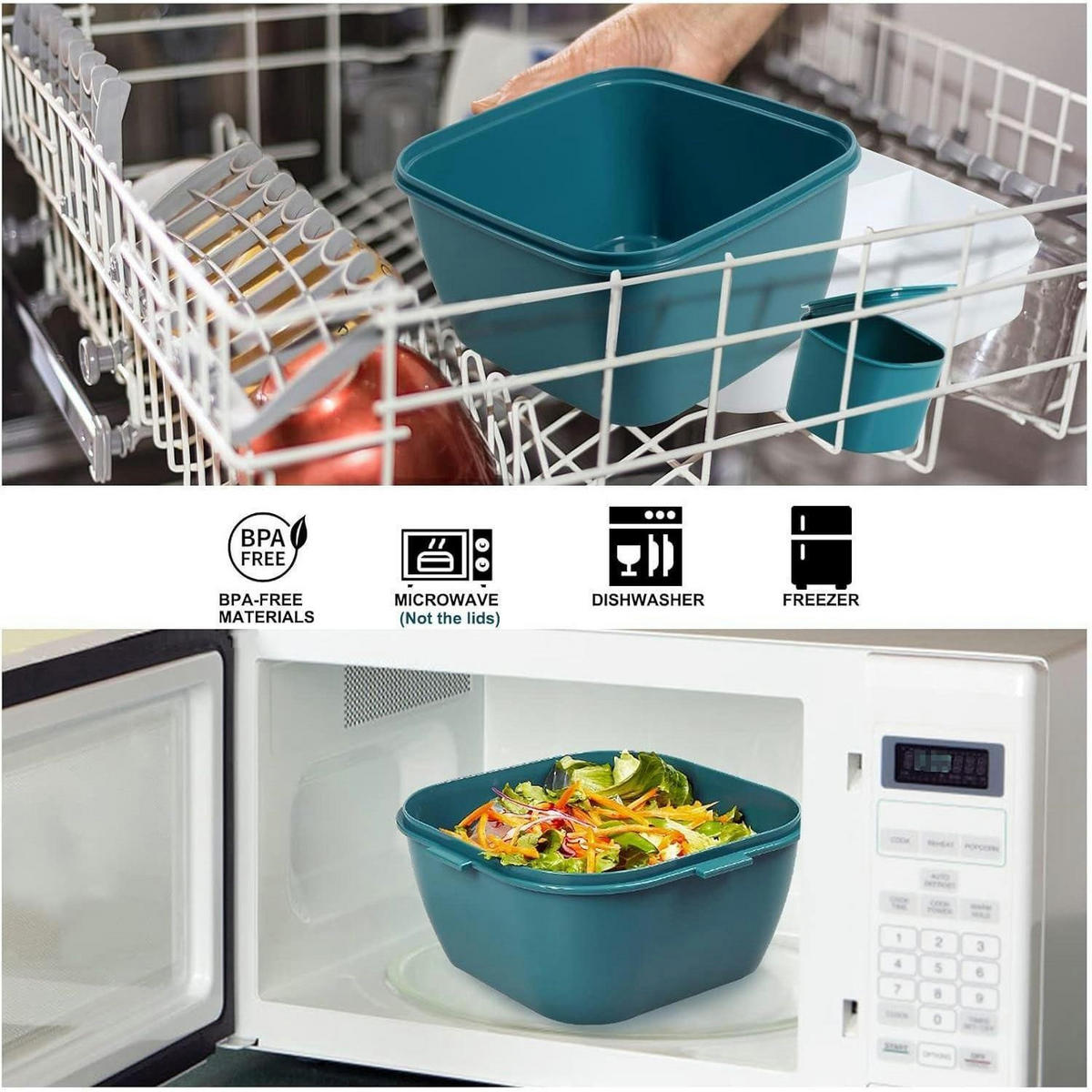 SALATBOX mit 3 Fächern und Dressingbehälter 1500 ml Dunkelblau - Dunkelblau, Kunststoff (17.5/9.9/17.5cm)