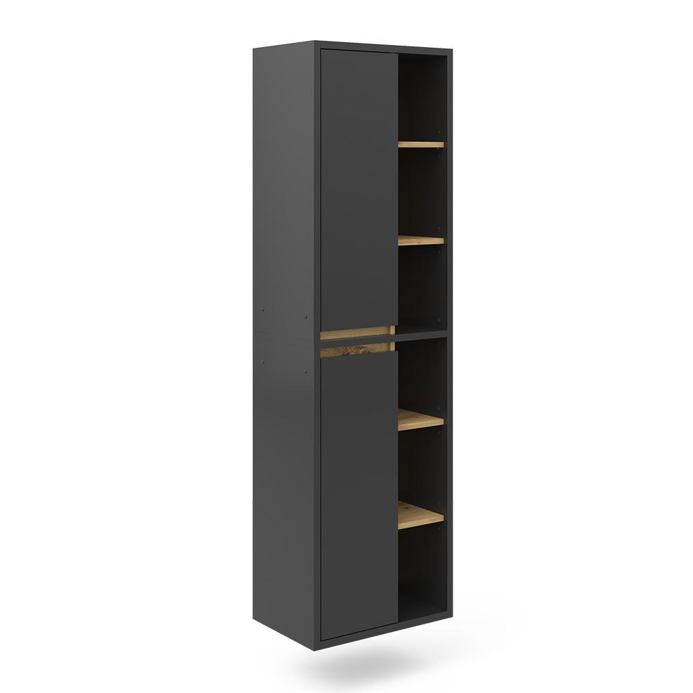 BADSCHRANK Viola Anthrazit 50 x 170 cm mit Türen, und offenen Fächern - Anthrazit/Eiche Artisan, Holzwerkstoff (50/170/33cm) - Vicco