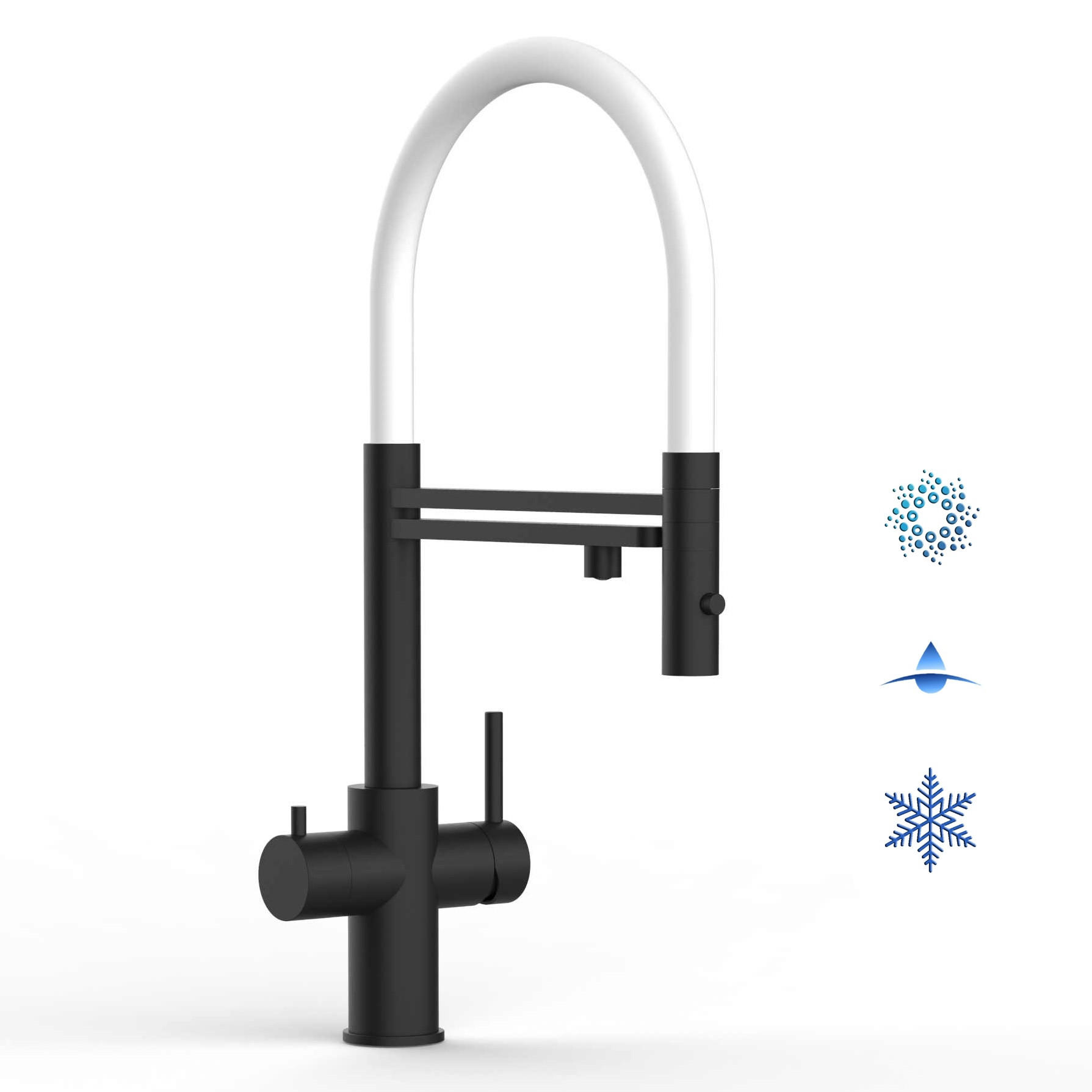 5-WEGE-KÜCHENARMATUR, Edelstahl Massiv aus Chirurgenstahl, PVD Schwarz Matt, 2-Strahl-Brause - Schwarz, Metall (33/52.5/33cm) - VIZIO