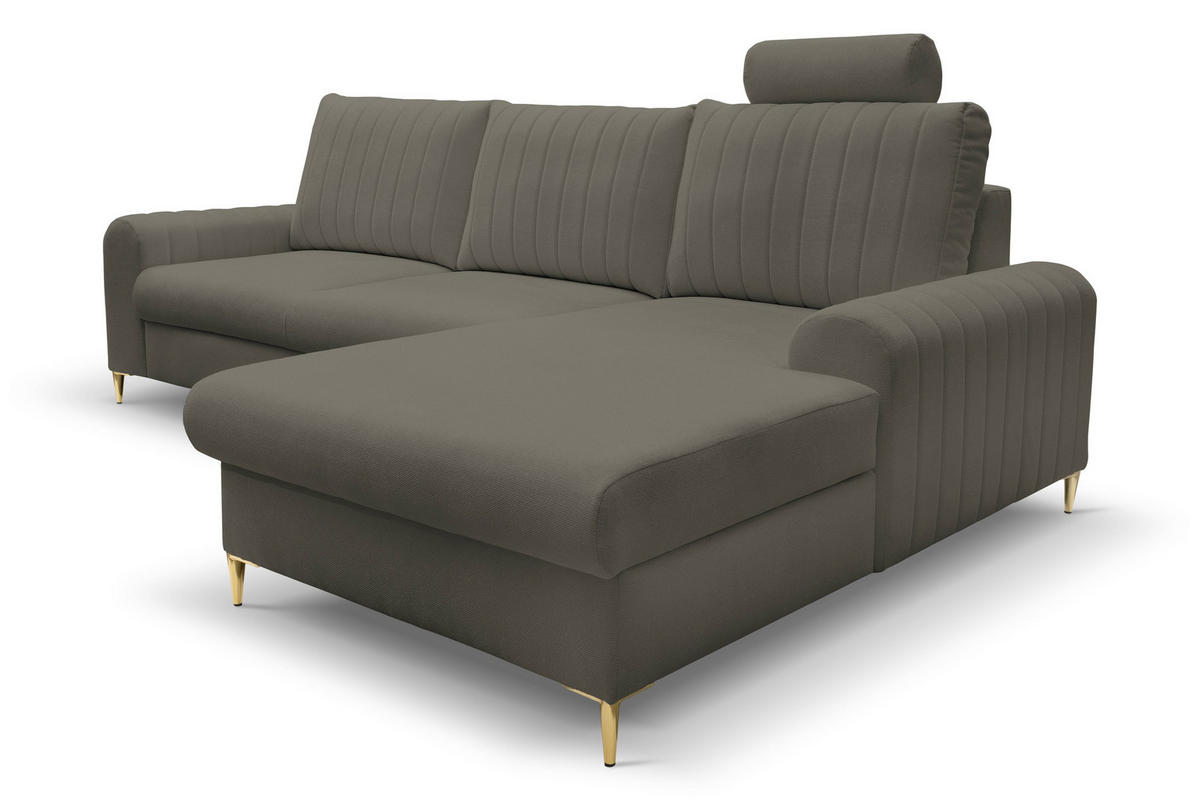 ECKSOFA VERONA R-S Grau Geflochtener Stoff mit Schlaffunktion - Grau, Holz (251/164cm) - MASSENO