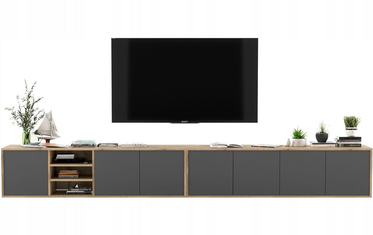TV-LOWBOARD 2-er Set Apollo Eiche wotan Graphit Matt 150 cm - Graphitfarben, Holzwerkstoff (300/39/35cm) - Meble Lindner