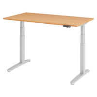 SCHREIBTISCH elektrisch XBHM 80/140/74 cm in Buchefarben/Silberfarben - Buchefarben/Silberfarben, Holzwerkstoff (80/140/74cm) - bümö