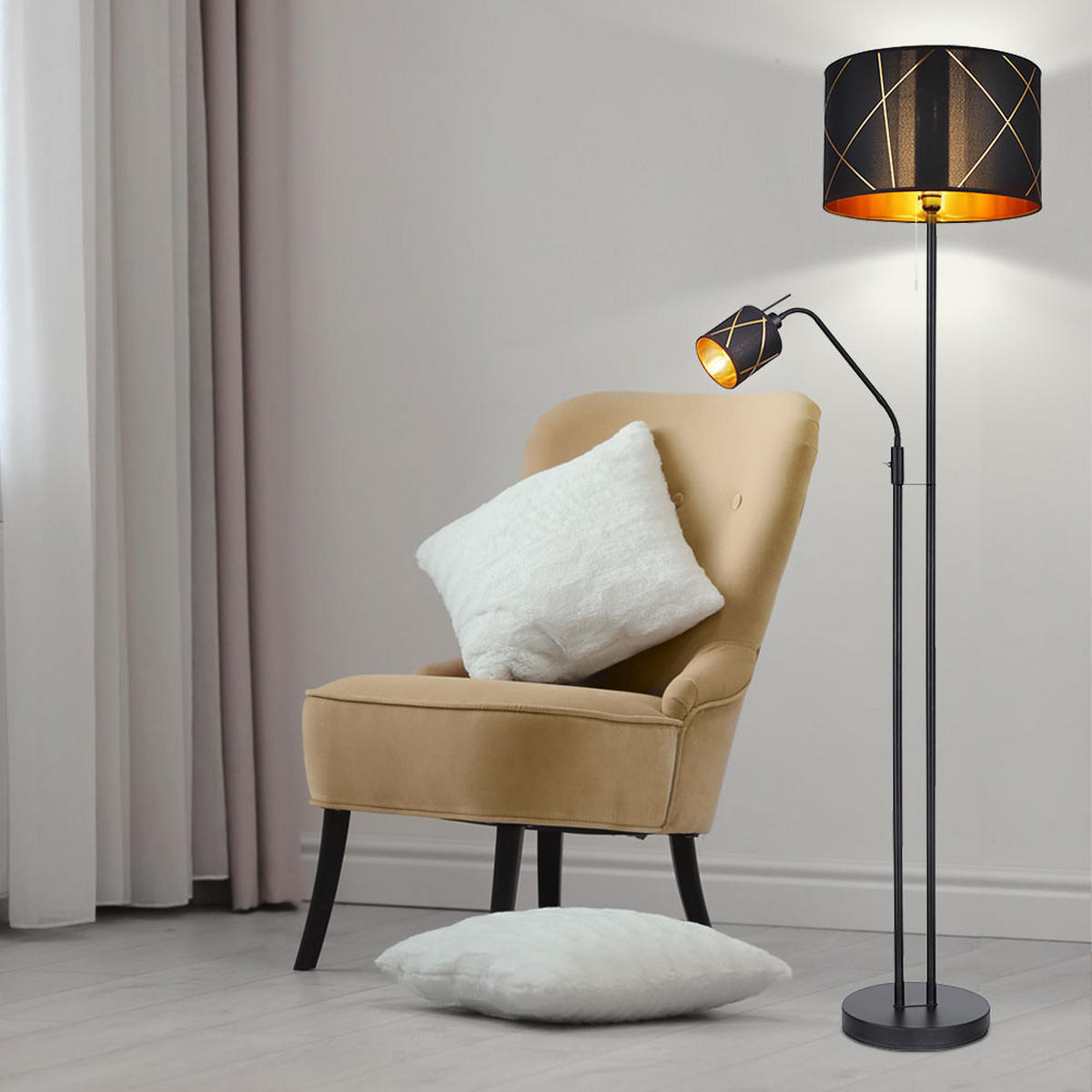 LED STEHLEUCHTE BEMMO Metall Schwarz - Schwarz, Metall (40/40/175cm) - Globo Lighting