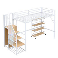 HOCHBETT 90/200 cm DE-02328, in Weiß, mit rollendem Regal, Eckleiterschrank und Sicherheitsgeländer - Weiß, Holzwerkstoff/Metall (90/200cm) - ComfortXL