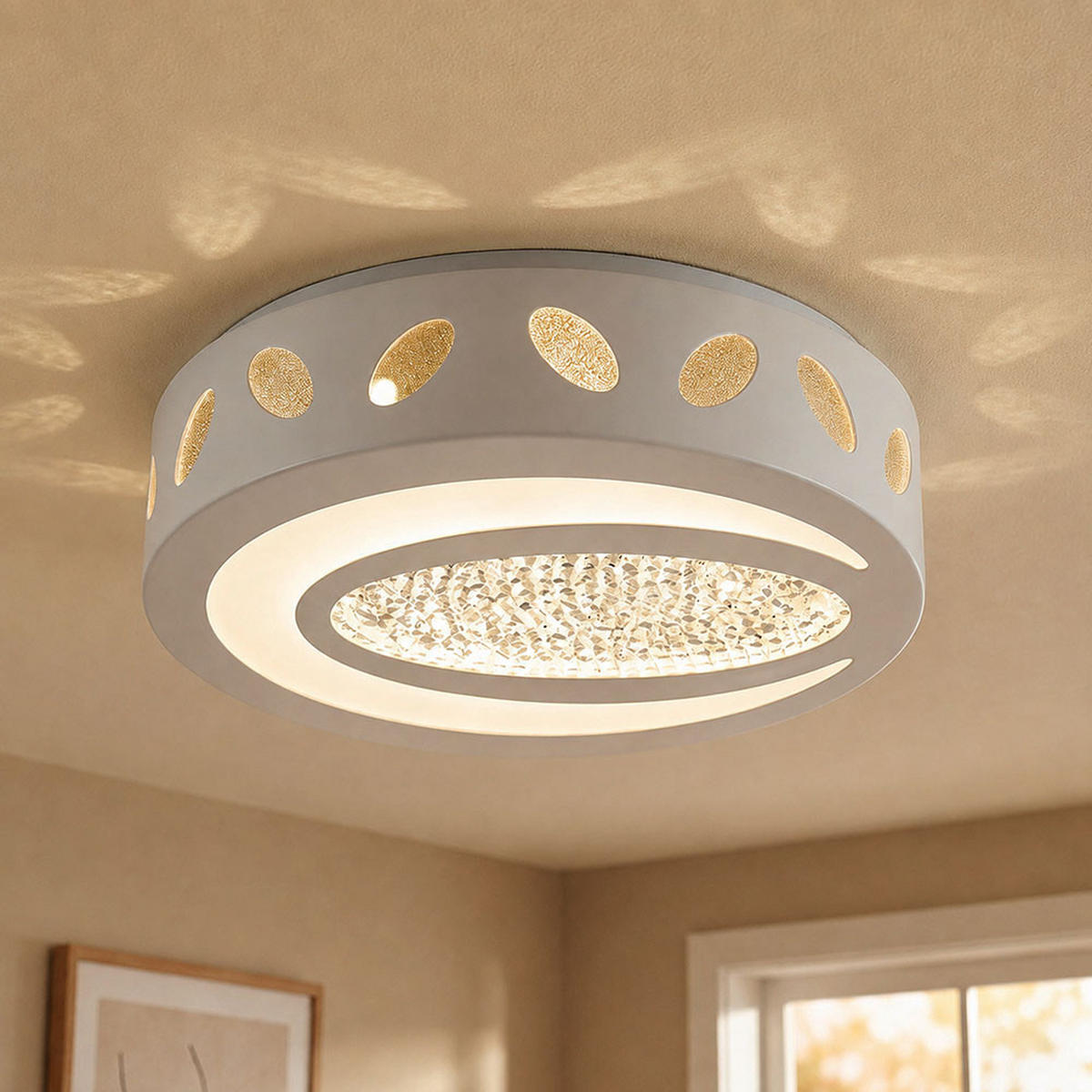 DECKENLEUCHTE VANILLA I Metall Weiß Kristalldekor - Weiß, Metall (40/40/11cm) - Globo Lighting