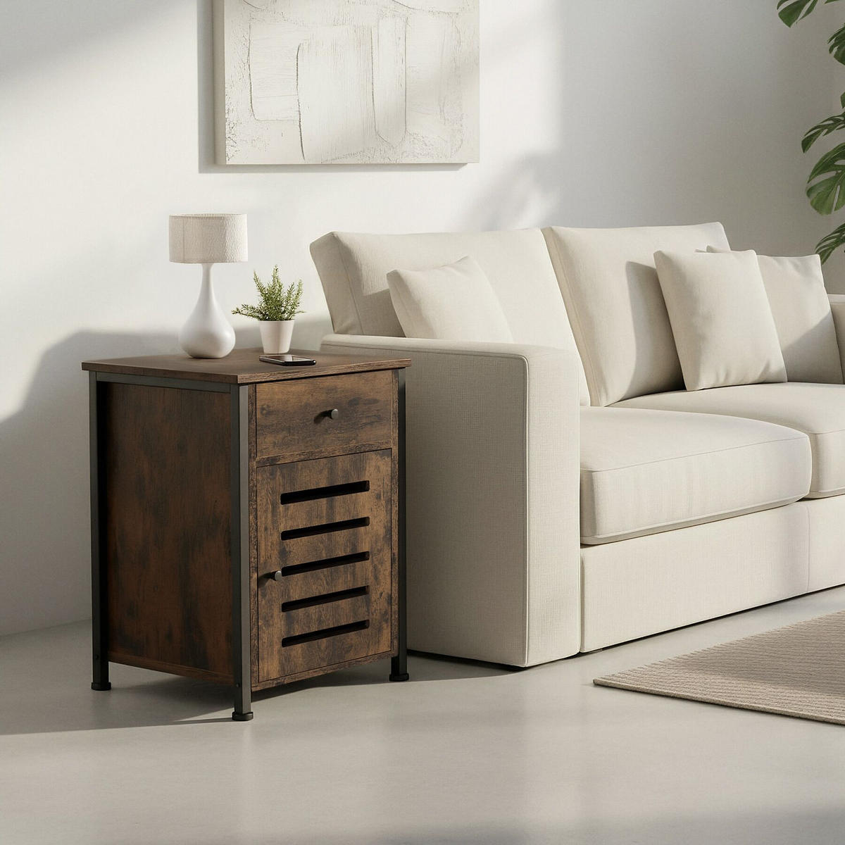 NACHTSCHRANK Waterford, 40 x 42 x 60,5 cm, Industrial Holz dunkel, rustikal - Rostfarben, Holzwerkstoff (40/60.5/42cm) - tectake