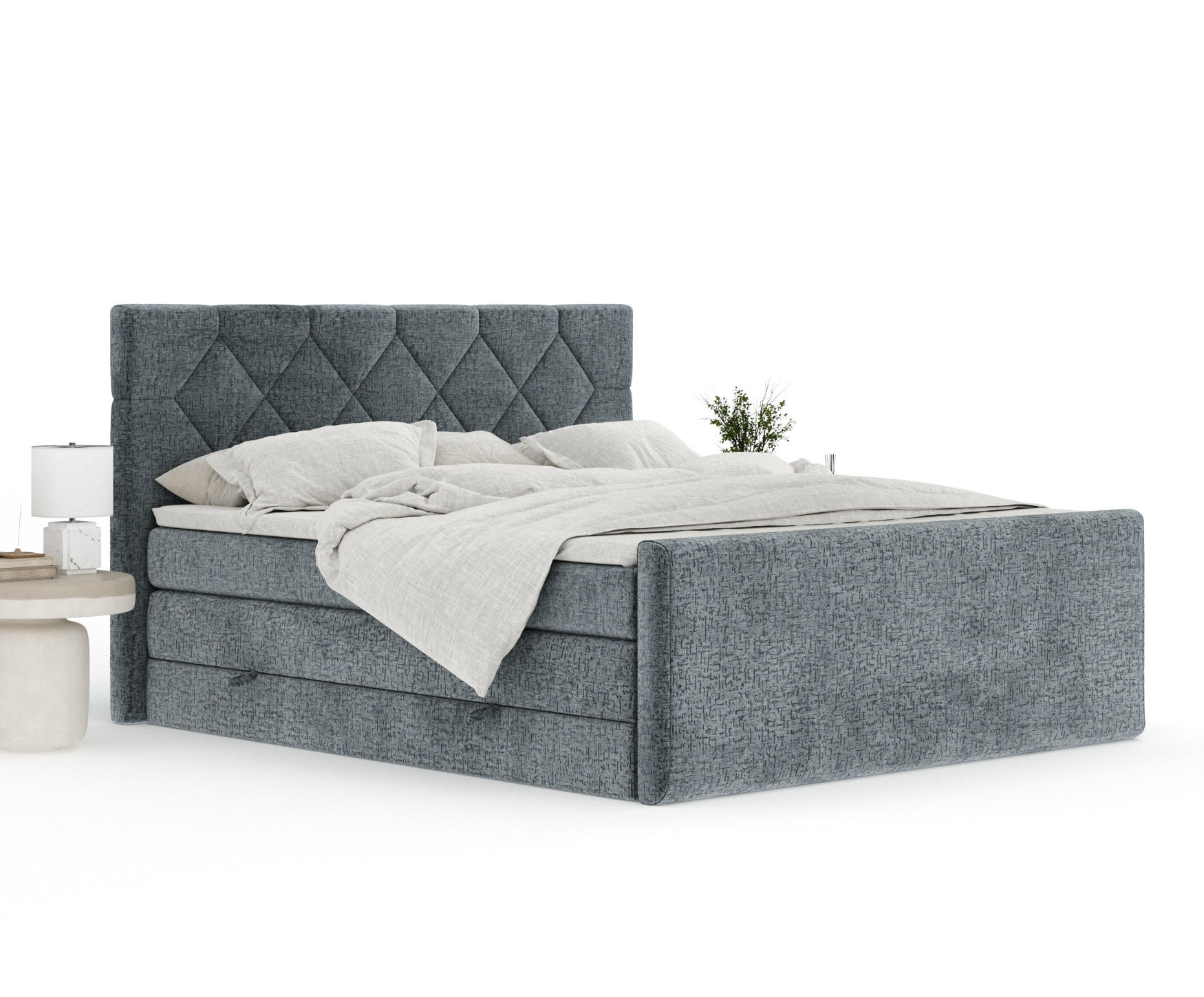 Thumbnail - Maison de Reve Boxspringbett, Blaugrau, Textil, Buche, Kiefer, H2, 7-Zonen, Höhe ca. 40 cm, 180x200 cm, Handmade in Euro...