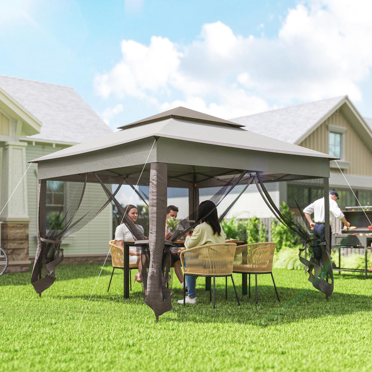 FALTPAVILLON Pavillon Gartenzelt Seitenwänden Pop-up-Zelt 3,25 x 3,25 m Grau - Hellgrau, Metall (325/270/325cm) - Outsunny