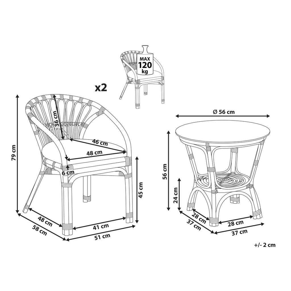 Thumbnail - Beliani Bistro-Set, Schwarz, Hellbraun, Naturmaterialien, Balkonmöbel, Balkonmöbel-Sets