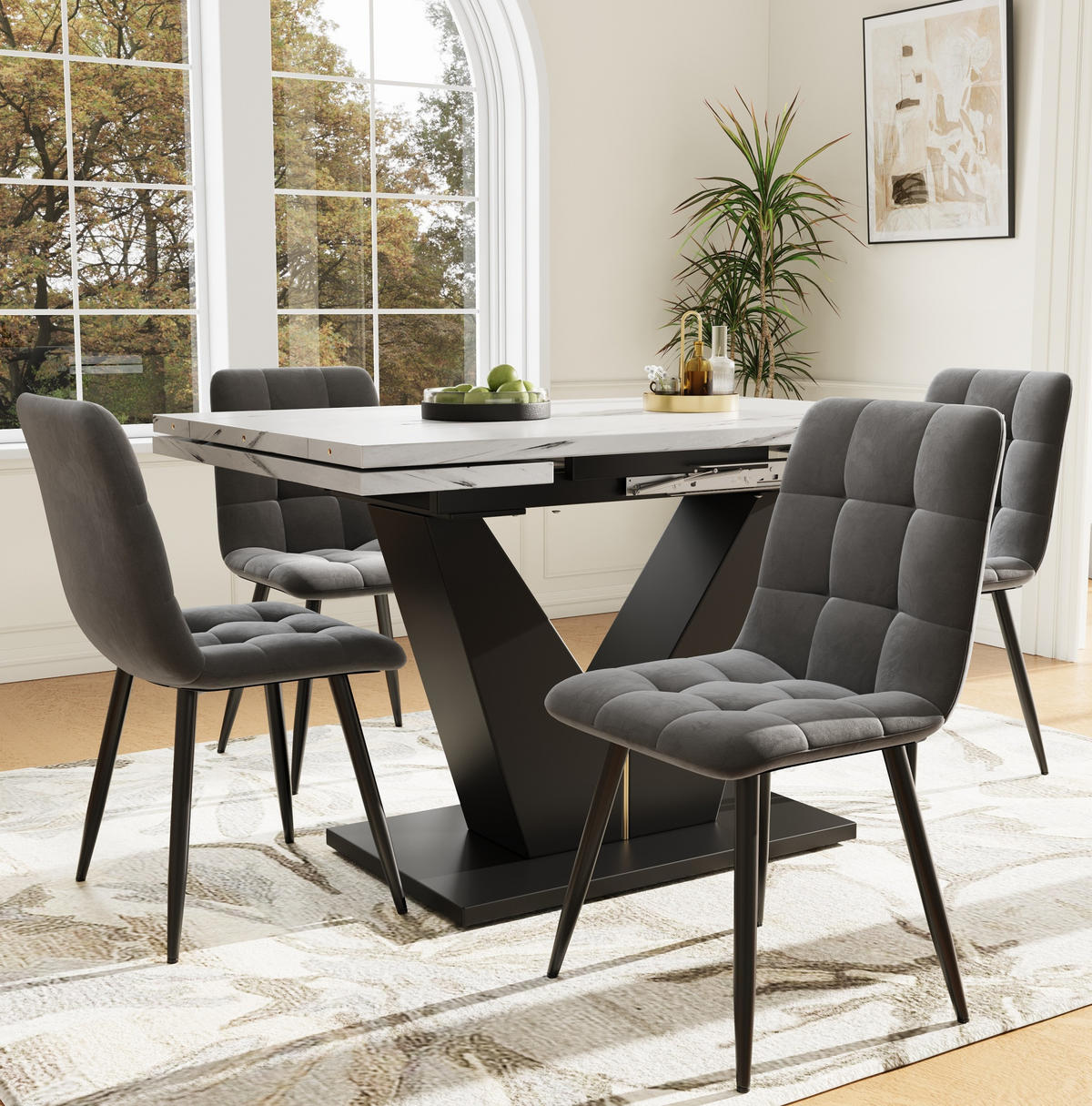 ESSTISCH ausziehbar 99-159 x 75 cm MDF Marmoroptik Weiß/Schwarz - Weiß, Metall (99/75/75cm) - Meubliv