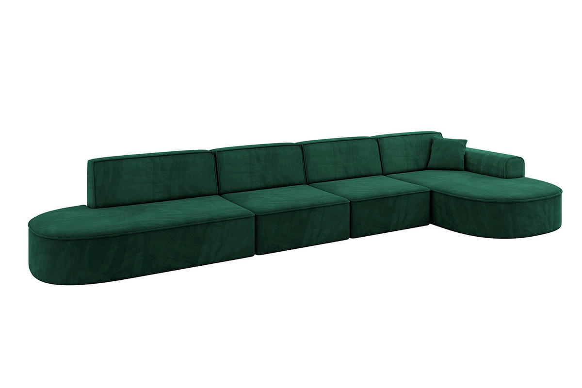 ECKSOFA Ottomane Rechts MARI-L3 - 413x171x79 cm Grün Velours - Schwarz/Grün, Holzwerkstoff/Kunststoff (171/413cm) - ALTDECOR