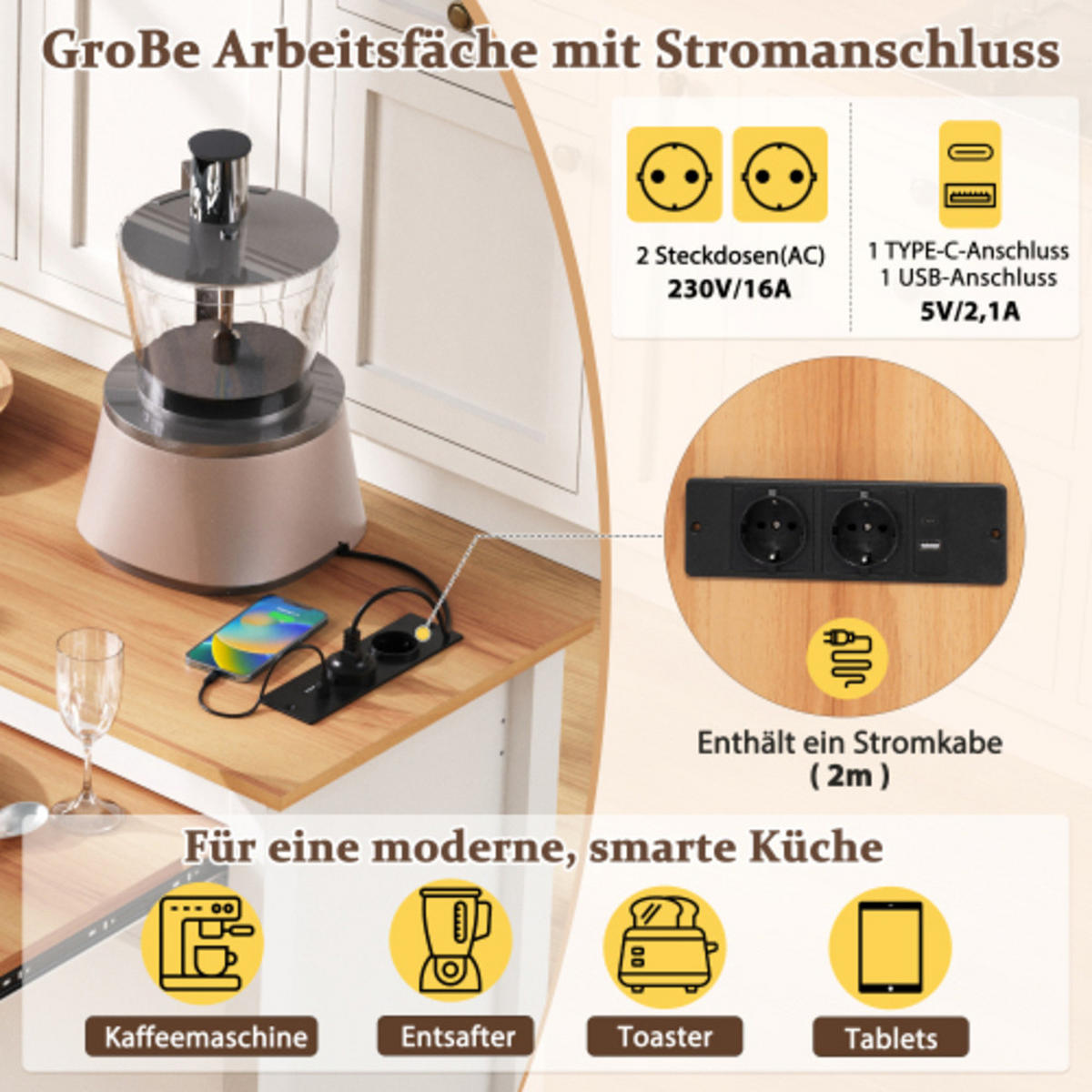KÜCHENINSEL mit ausziehbarer Arbeitsplatte weiß 120×40-75×92 cm aus MDF - Weiß, Holzwerkstoff (120/92/75cm) - Luhomfu