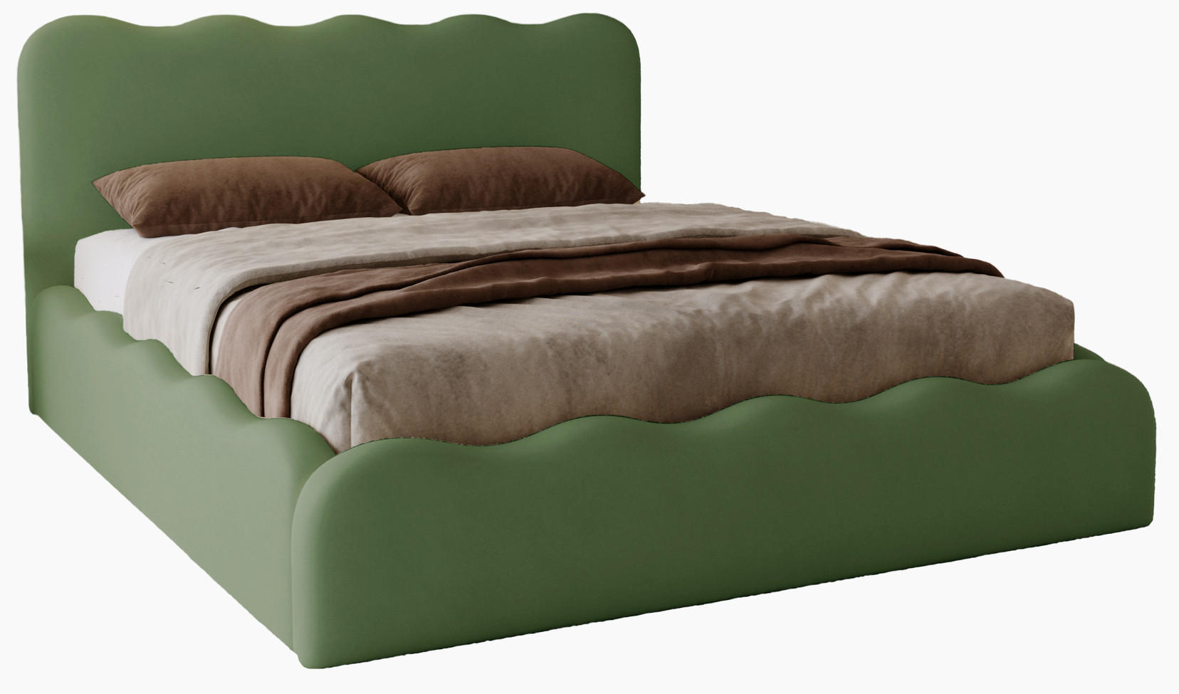 POLSTERBETT 180x200 Wave, Bettkasten, Samtstoff, Grün - Grün, Holz/Textil (180/200cm) - Emporius