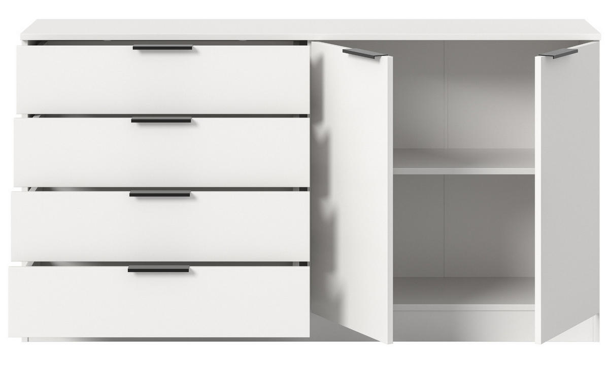 SIDEBOARD weiß 148 x 80 cm, Kommode mit viel Stauraum - Schwarz/Weiß, Holzwerkstoff/Kunststoff (148/80/35cm) - Inn.Furn