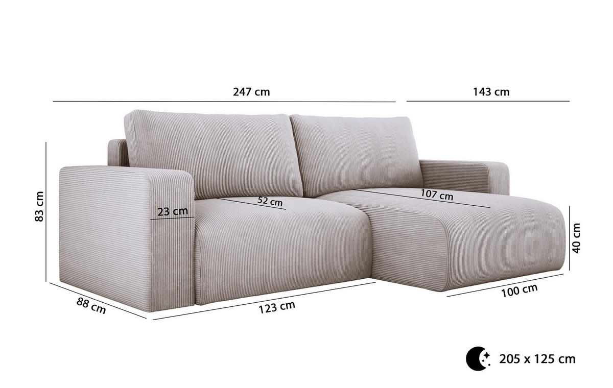 ECKSOFA Carl L-förmig Schlaffunktion und Bettkasten weicher Cordstoff flexibel stellbar lose Rückenkissen freistehend LINKS 143x247x83cm Forest green - Waldgrün, Holz/Textil (143/247cm) - DomoHome