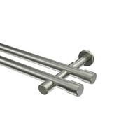 GARDINENSTANGEN-SET Prestige Santo 240 cm (geteilt in 2 x 120 cm), 2-läufig (ohne Ringe), 20 mm Ø Edelstahl-Optik - Edelstahlfarben, Metall (240cm) - INTERDECO