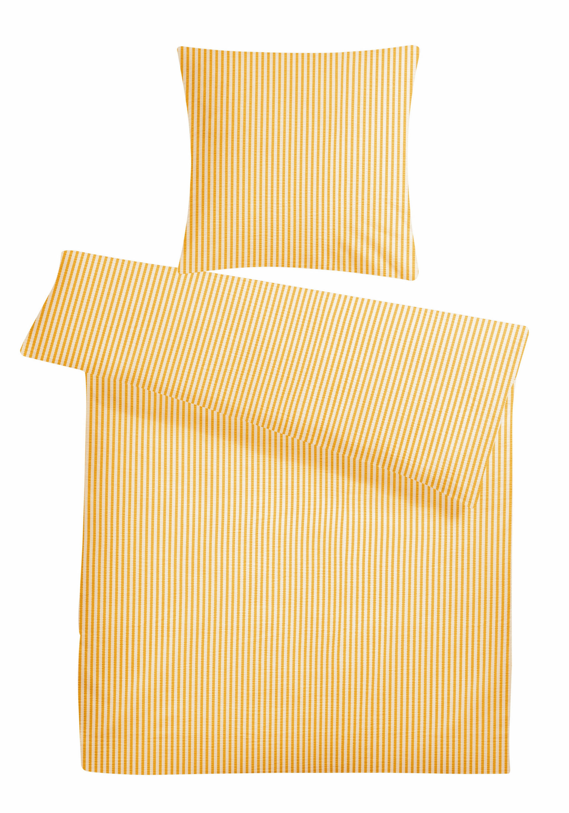 SEERSUCKER-BETTWÄSCHE 135x200 gestreift Sommer Bettbezug Bügelfrei aus 100% Baumwolle, Bettbezüge Streifen Muster Gelb - Dunkelgelb, Textil (135/200cm) - Carpe Sonno