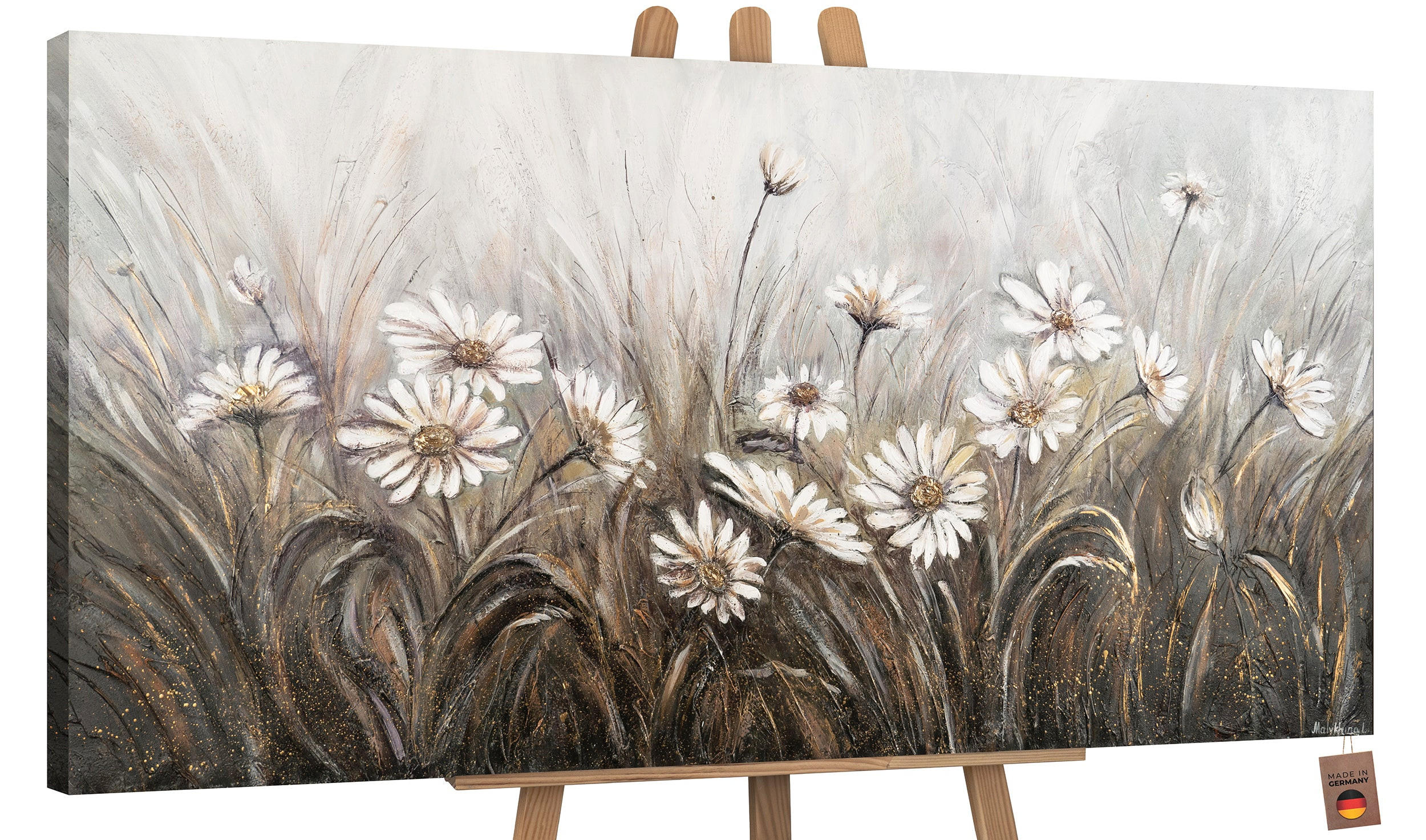 GEMÄLDE Gänseblümchen auf Keilrahmen 140x70 cm - Weiß, Holz (140/70cm) - YS-art gallery