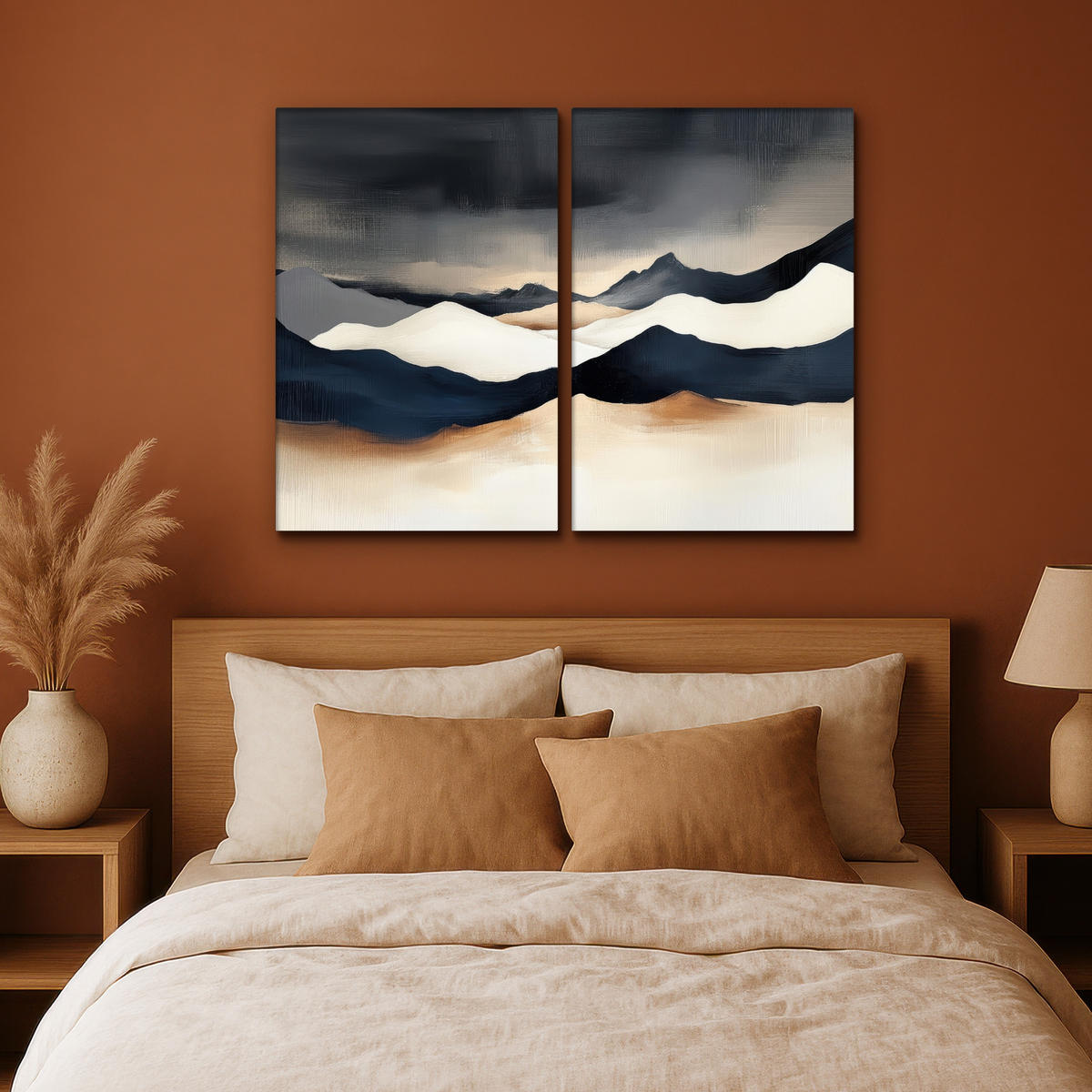 LEINWANDBILD 2er Set Landschaft - Abstrakt - Modern 120x90 cm - Dunkelblau, Textil (120/90cm) - MuchoWow