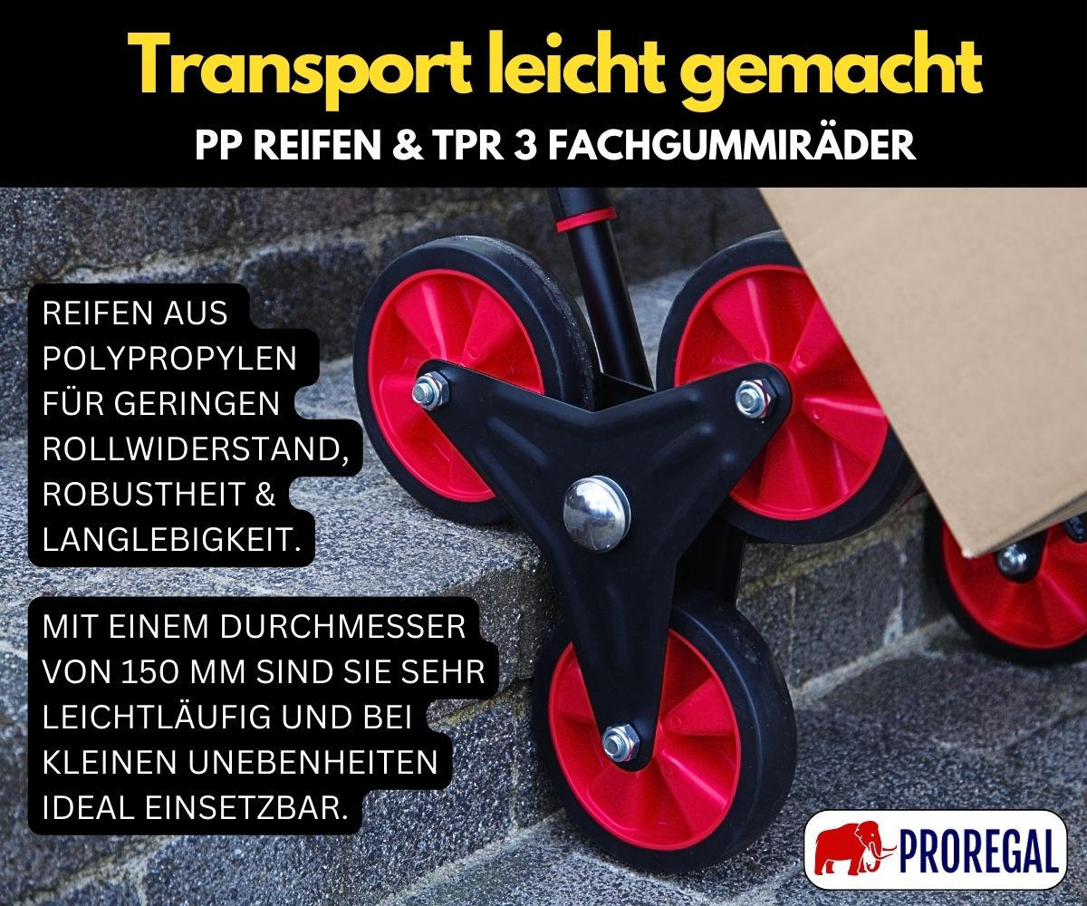 TREPPENSTEIGER Sackkarre Taurus 250 115x52x63cm Traglast 250kg Stahlrahmen Rot-Schwarz - Schwarz, Metall (63/52/115cm) - PROREGAL