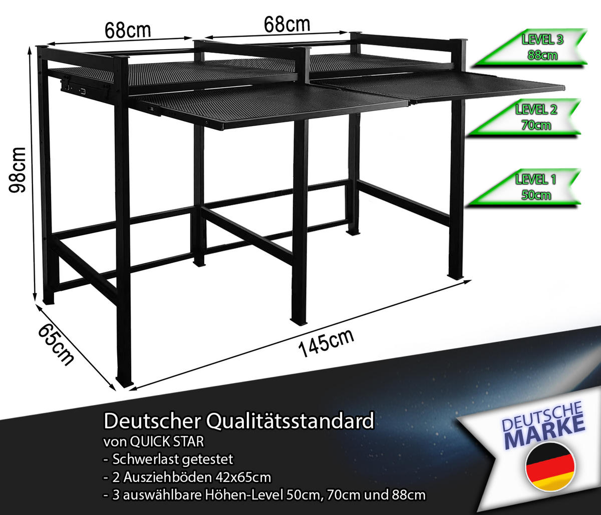 WASCHMASCHINENREGAL 73x64x110 cm - Schwarz, Metall (73/110/64cm) - QUICK STAR