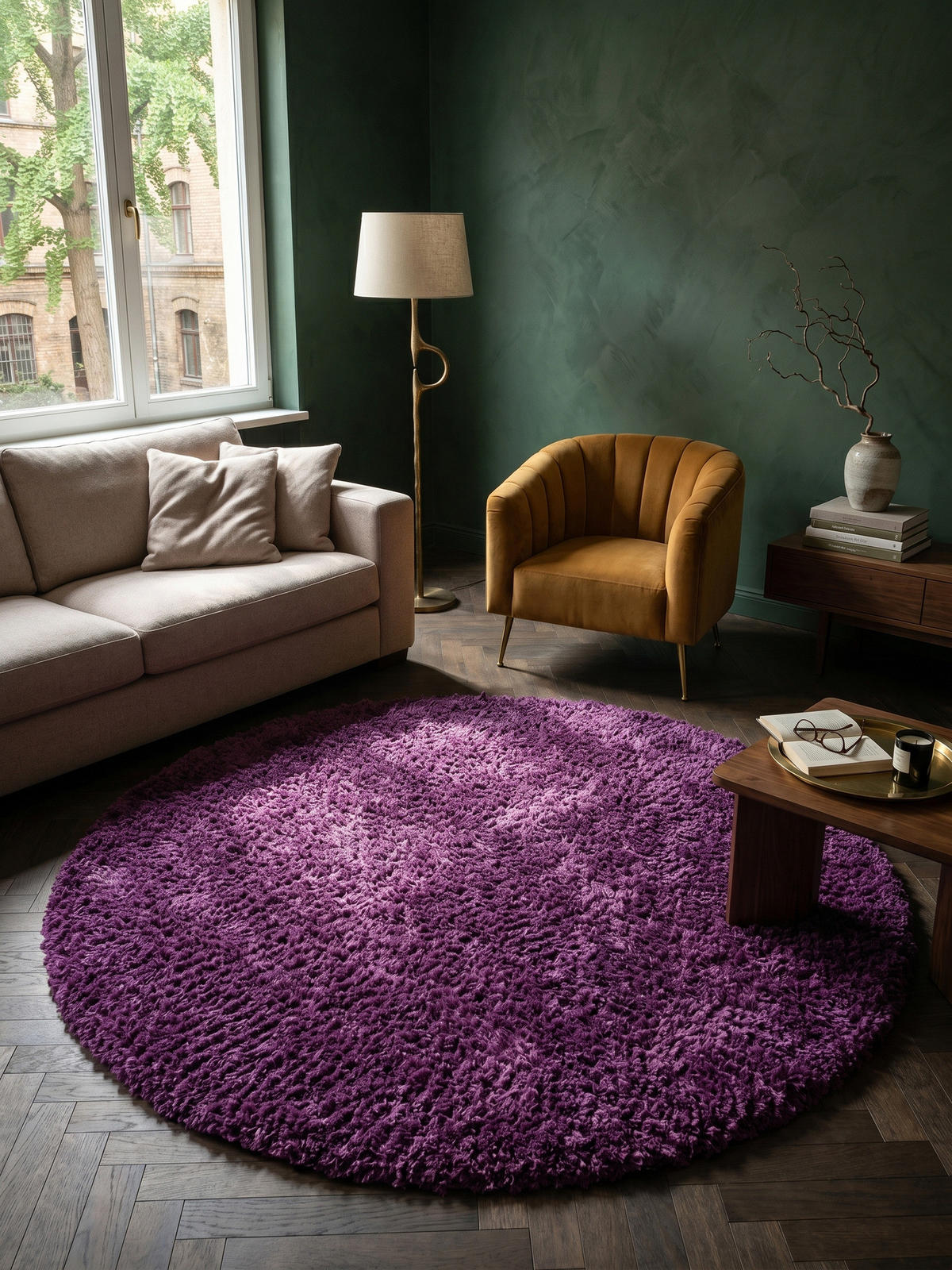 TEPPICH Hochflor Unifarben Polypropylen Wohnzimmer Shaggy Violett Rund 120x120 - Lila, Textil (120/120cm) - KADIMA DESIGN