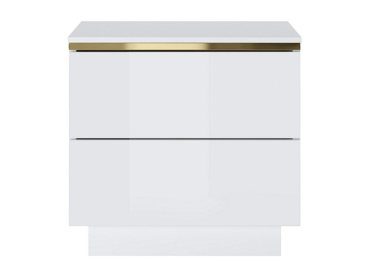 NACHTTISCH mit 2 Schubladen - Weiß glänzend & Goldfarben - VUKIA - Weiß, Holz (36.8/50/50cm) - Pascal Morabito