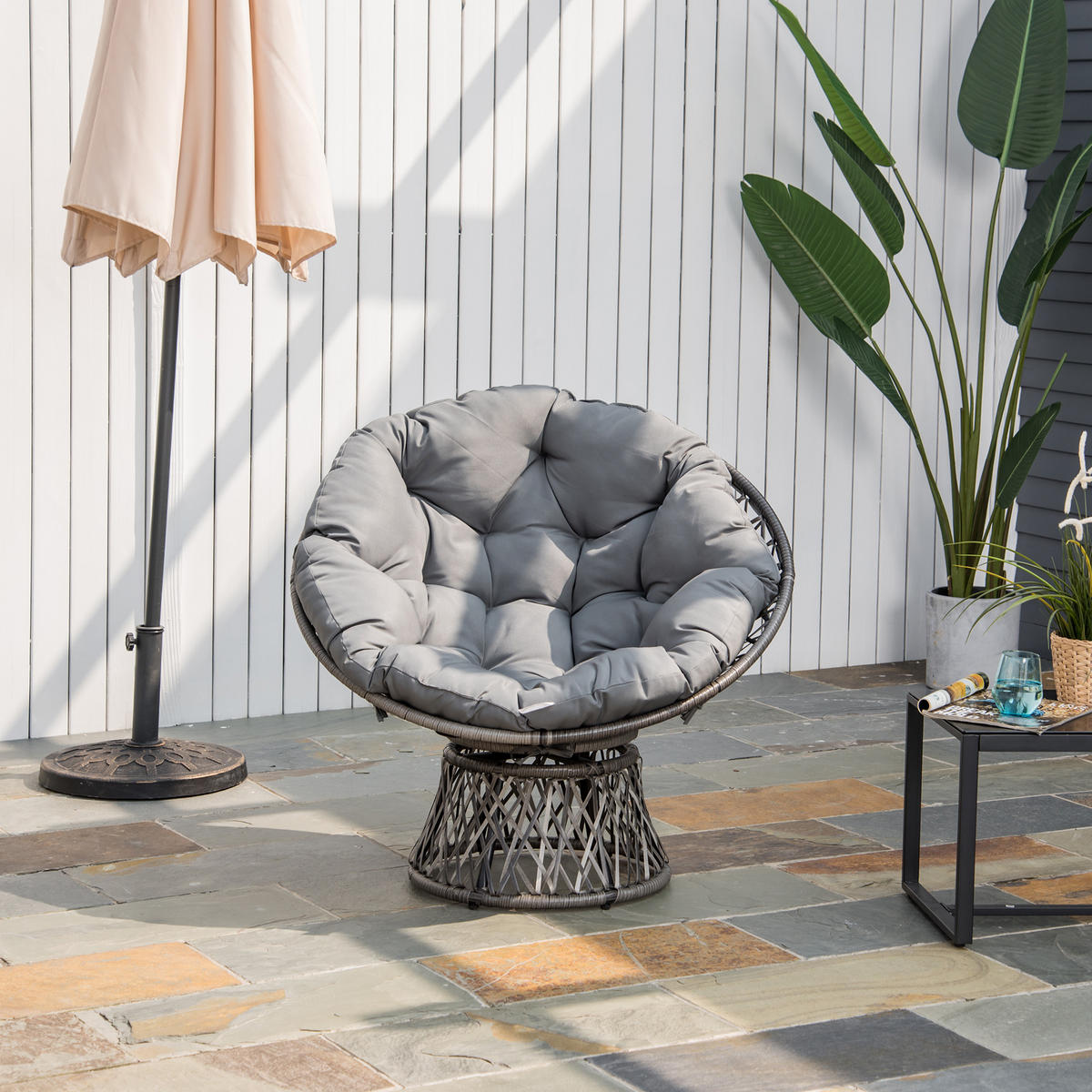 GARTEN-RELAXSESSEL DE-13563 360° drehbar, geflochtene Resine Grau - Grau, Metall (97/86/87cm) - ComfortXL
