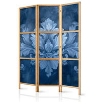 PARAVENT Japanischer 3-tlg 135x172 cm Blaue Ornamente - Blau, Holz/Textil (135/172/3cm) - Muralo