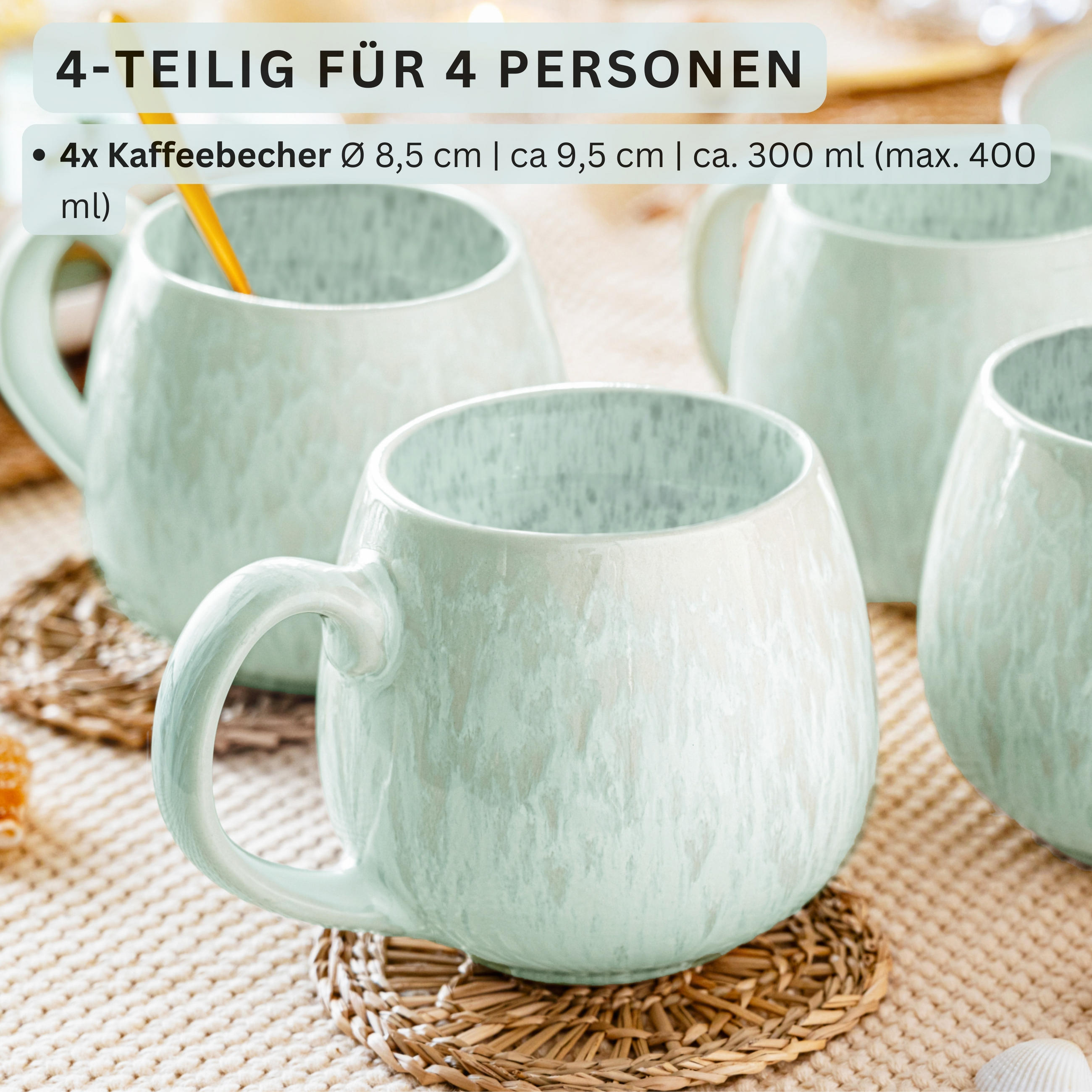 KAFFEEBECHER Set Paros 4 teilig - Türkis, Stein (0.3L) - Sänger