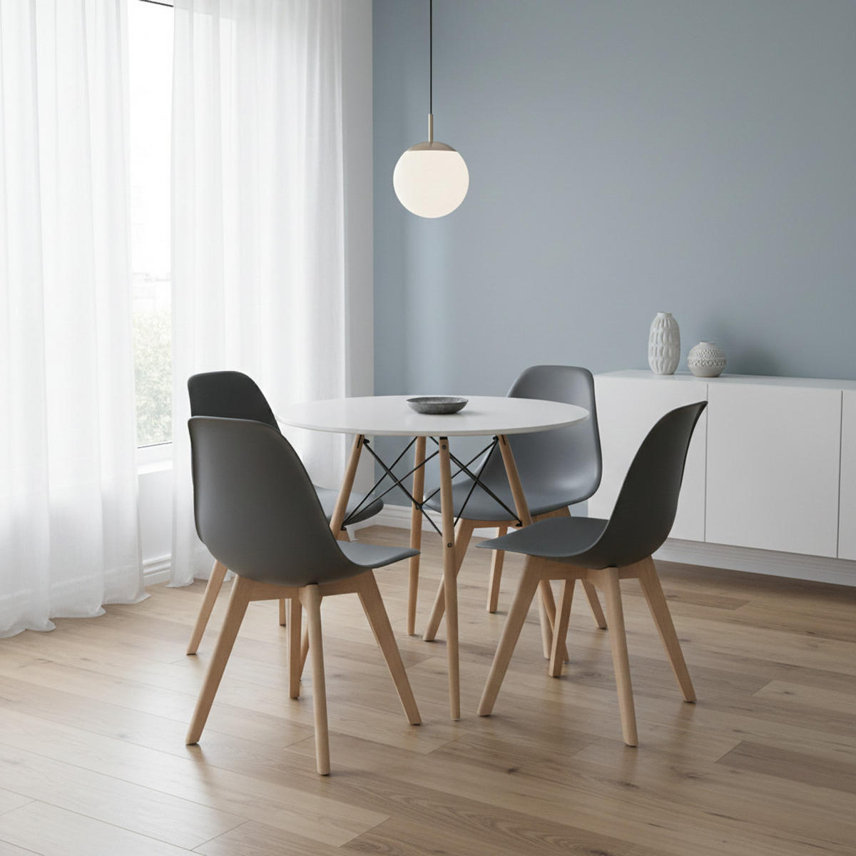 ESSZIMMERSTUHL 3-er Set KITO dunkelgrauer Sitz, natürliche Beine - Dunkelgrau/Naturfarben, Kunststoff (46/80/54.5cm) - Valora