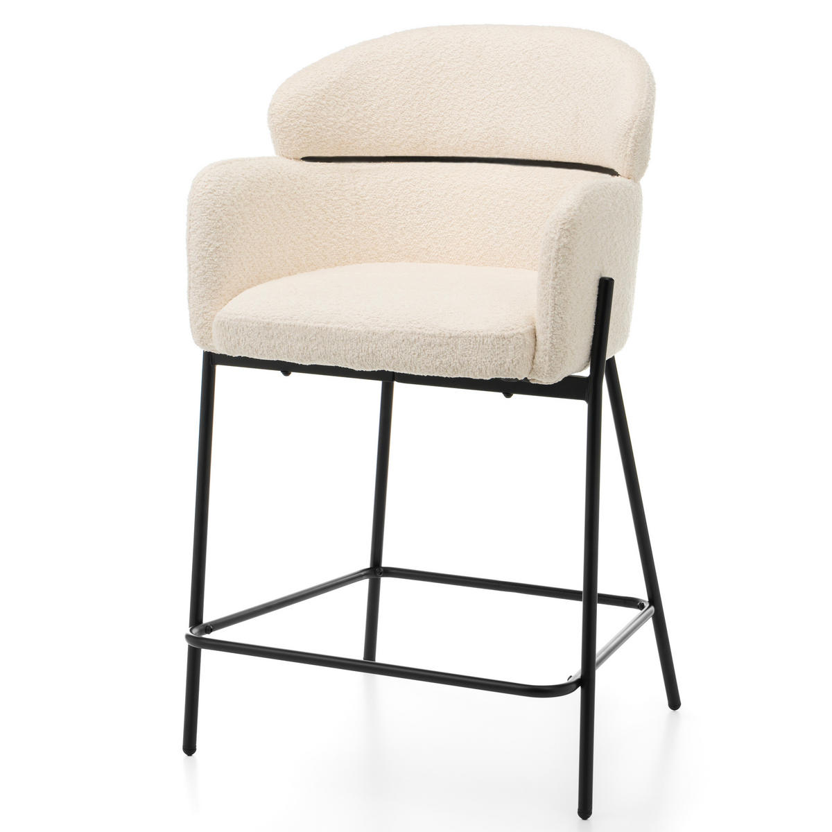 BARHOCKER BOLZANO gepolsterter mit Steppung - hellbeige - Boucle - Ecru/Schwarz, Textil/Metall (60/99/55cm) - NEW HOME