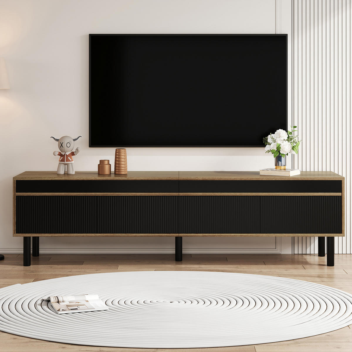 TV-SCHRANK 170/38/47 cm Schwarz/Naturholz mit 4 Türen Push-to-Open - Schwarz, Holz/Holzwerkstoff (170/47/38cm) - Oxeza