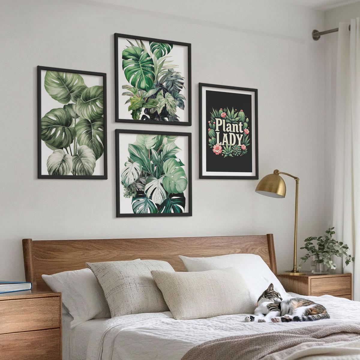 BILDER SET 4er Set - 50x50 cm & 40x60 cm Schwarzer Rahmen - Tropische Pflanzen, Pflanzenliebhaberin - Schwarz, Kunststoff (50/50cm) - TULUP